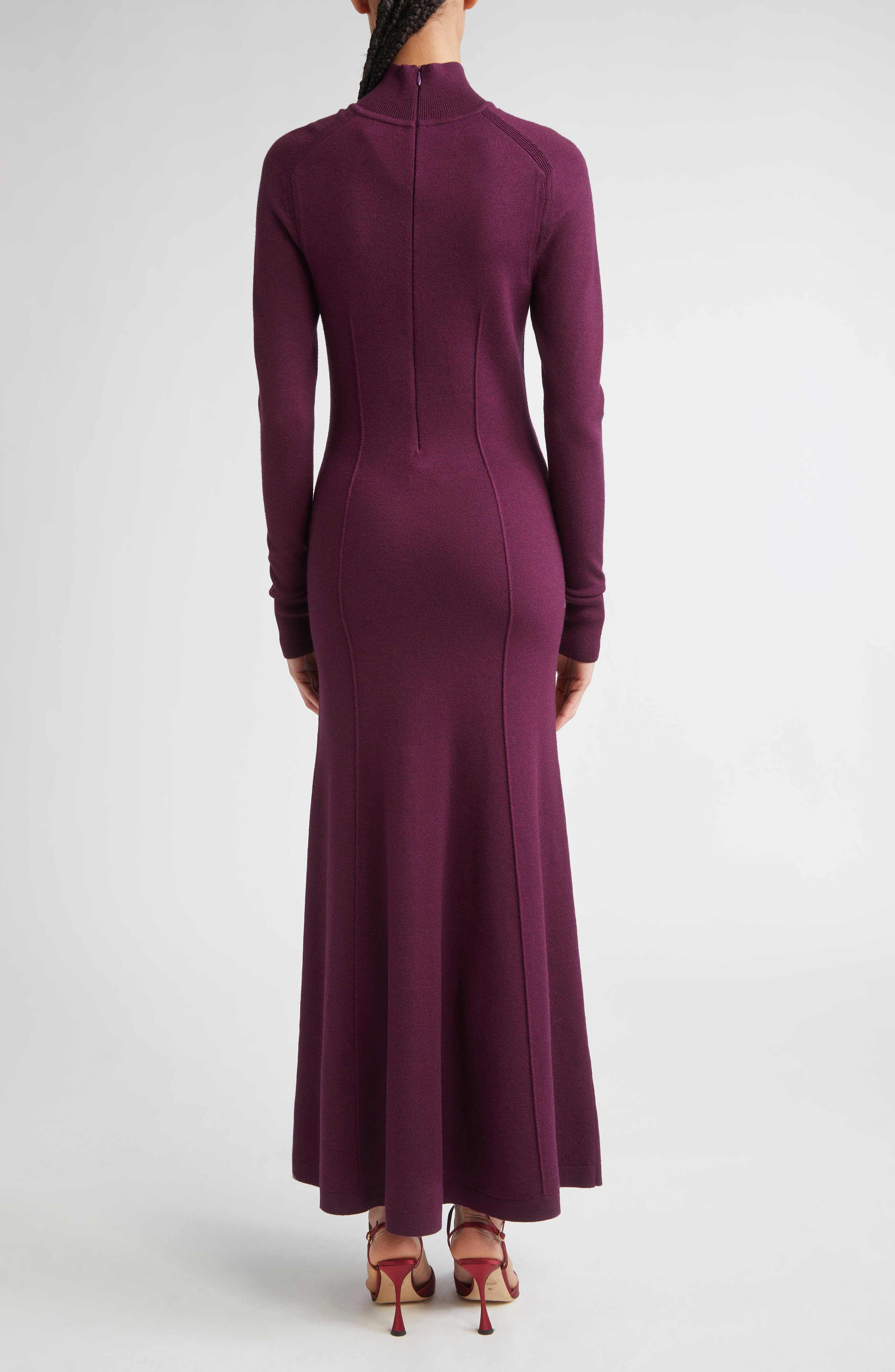 Carolina Herrera Long Sleeve Mock Neck Sweater Dress in Eggplant at Nordstrom - 2