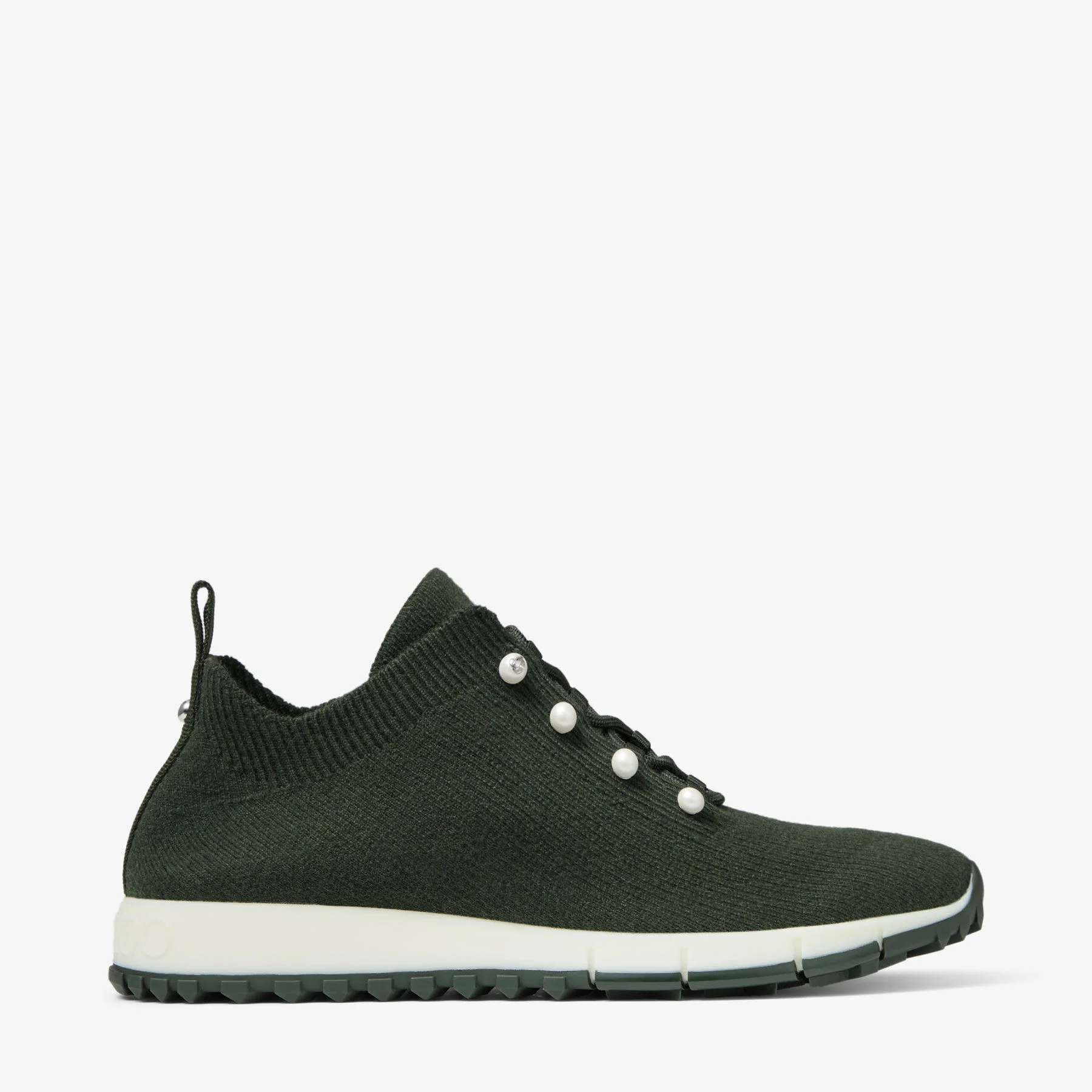 Veles Dark Moss Green Mix Cashmere Melange Knit Trainers with Pearl Buttons - 1