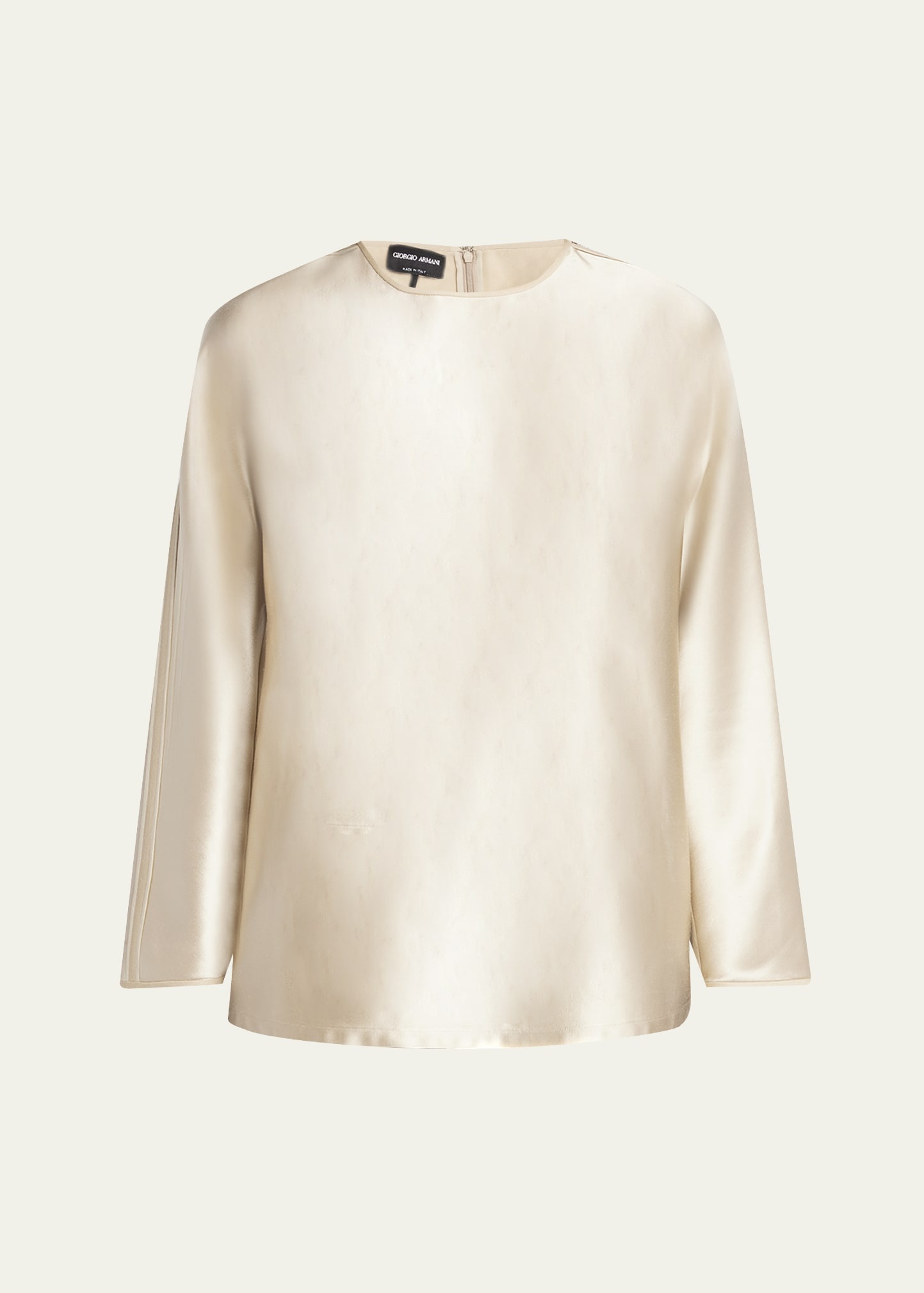Tonal Piping Long-Sleeve Silk Blouse - 1