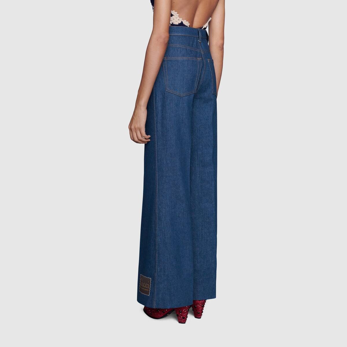 Washed denim flare pant with Gucci label - 4