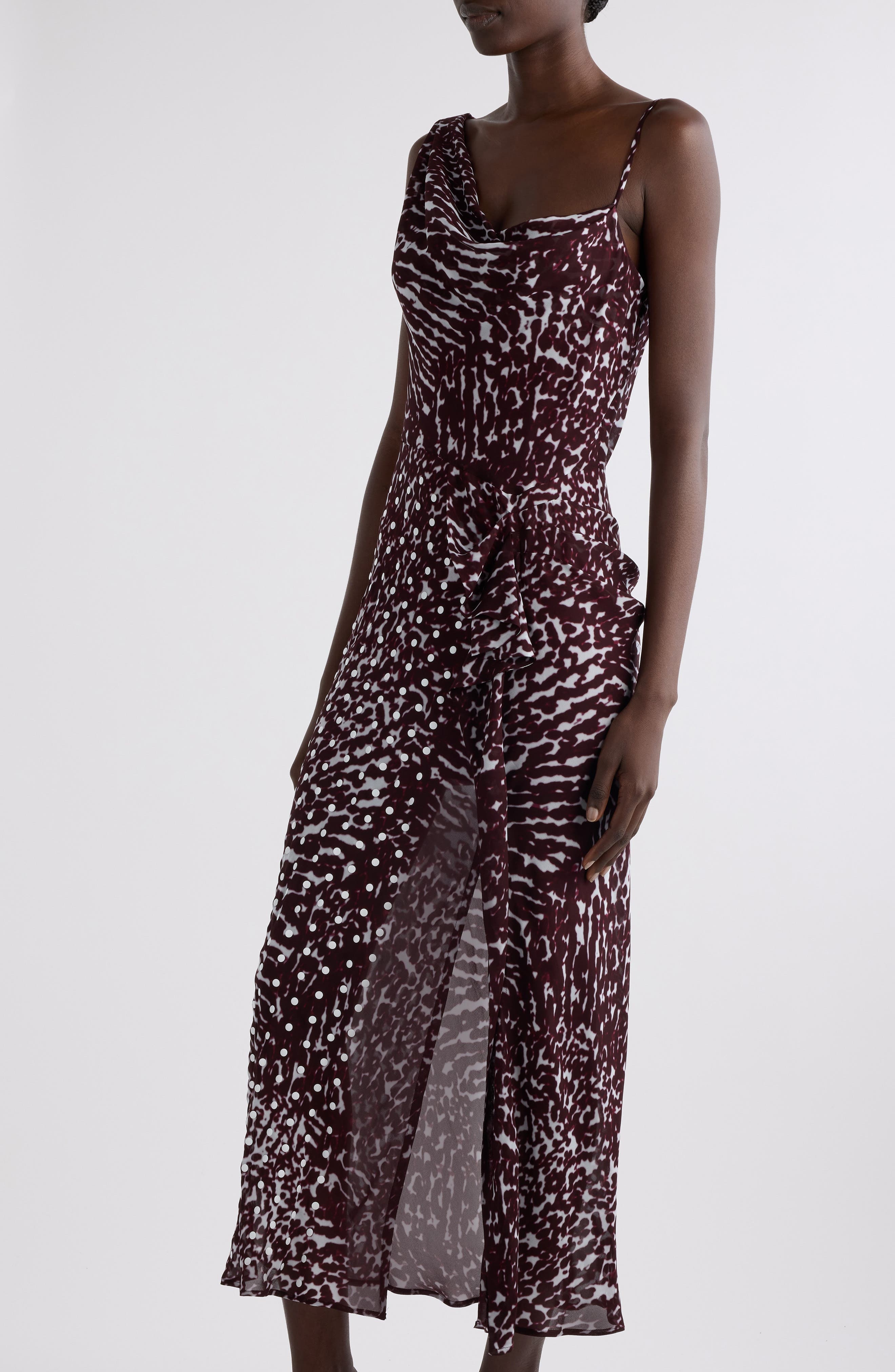 Dries Van Noten Deyon Mixed Print Midi Dress in Burgundy at Nordstrom - 4