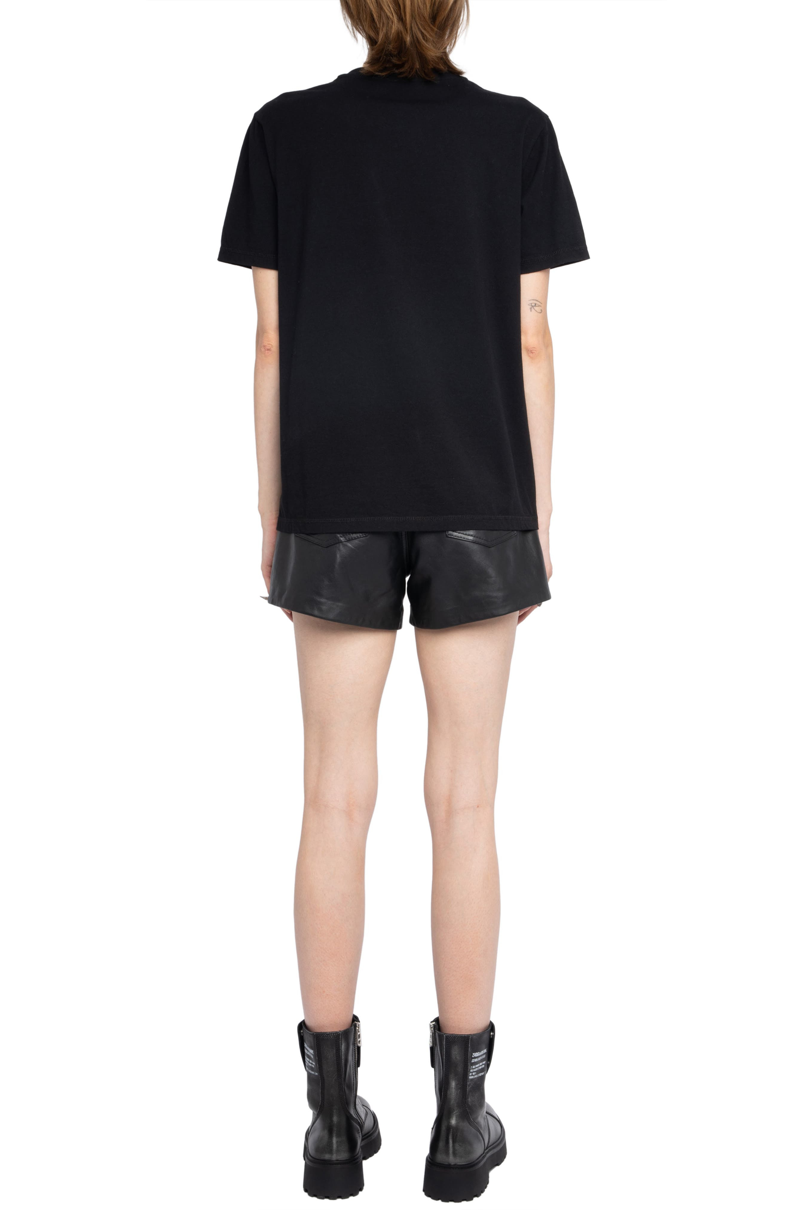 Zadig & Voltaire Edwin Crystal Embellished Flocked Logo T-Shirt in Black at Nordstrom - 6