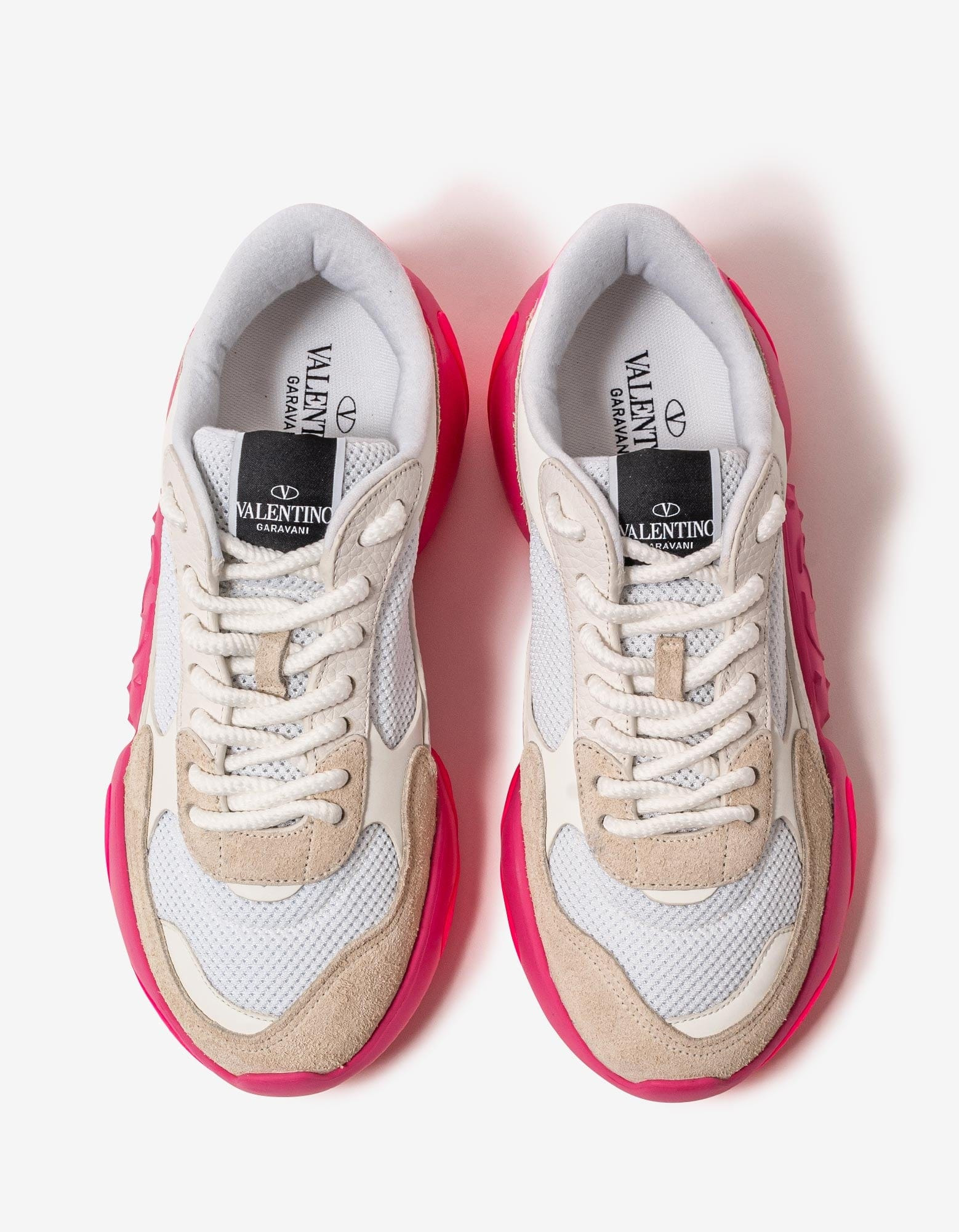 Valentino White Bubbleback Mesh and Suede Trainers - 4