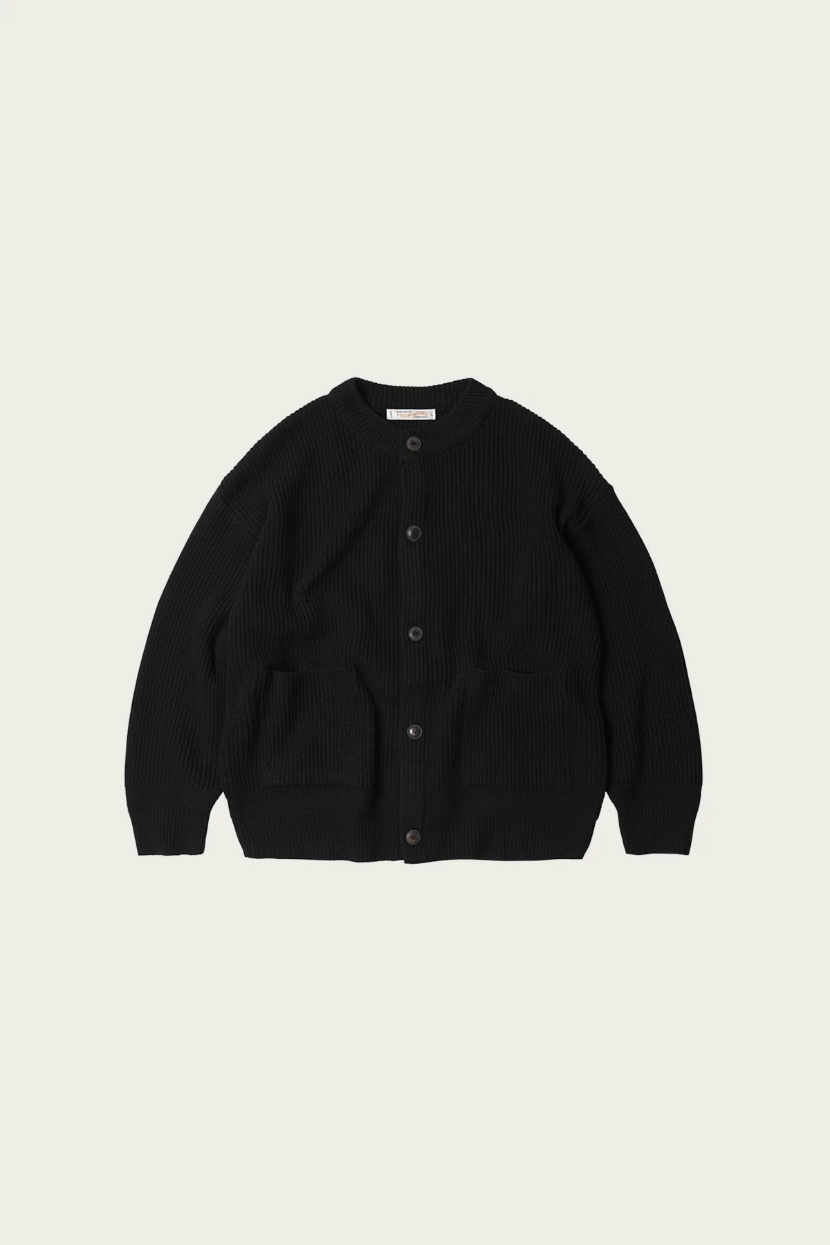 Heavy Wool Round Cardigan - Black - 1