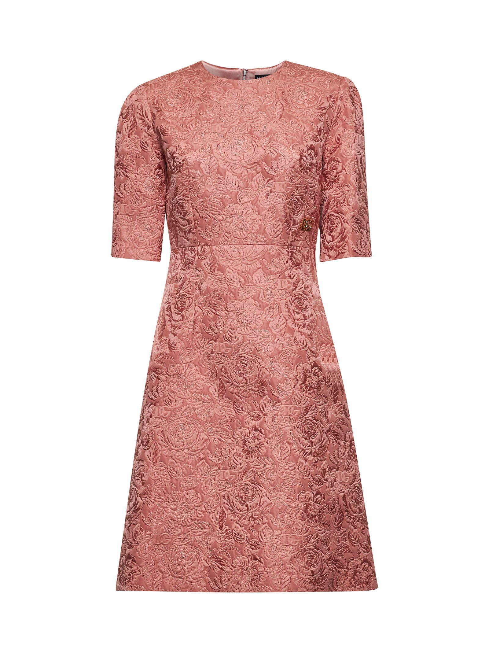 Pink floral quilted jacquard midi dress - 1