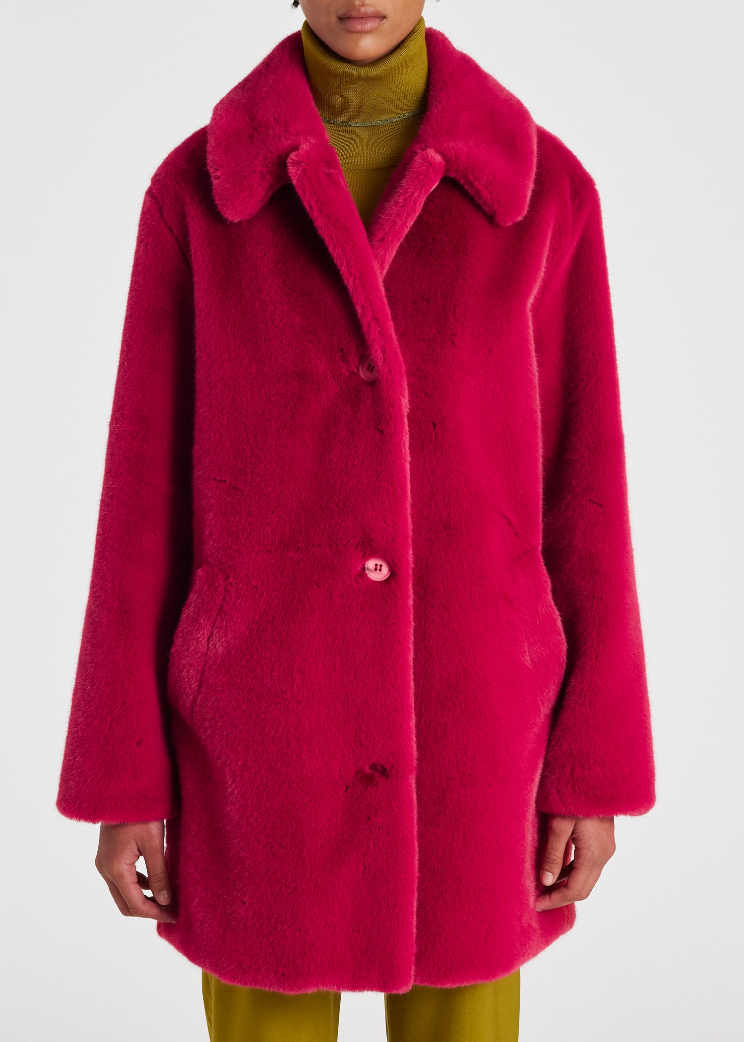 Raspberry Faux Fur Coat - 5