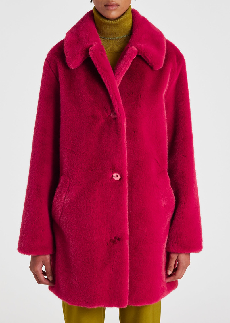 Raspberry Faux Fur Coat 5