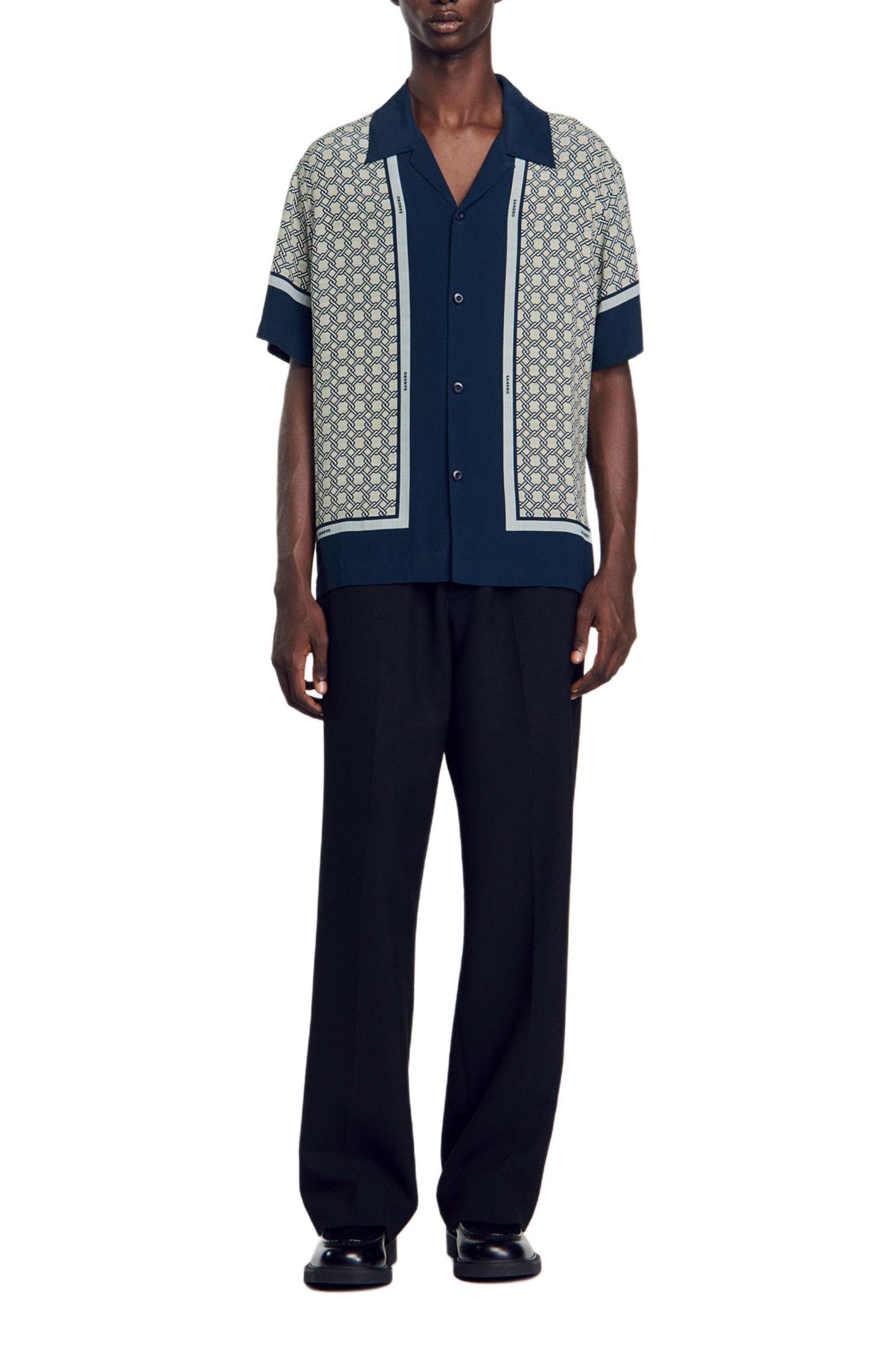 SANDRO Short-sleeved patterned shirt in Dark Blue at Nordstrom - 4