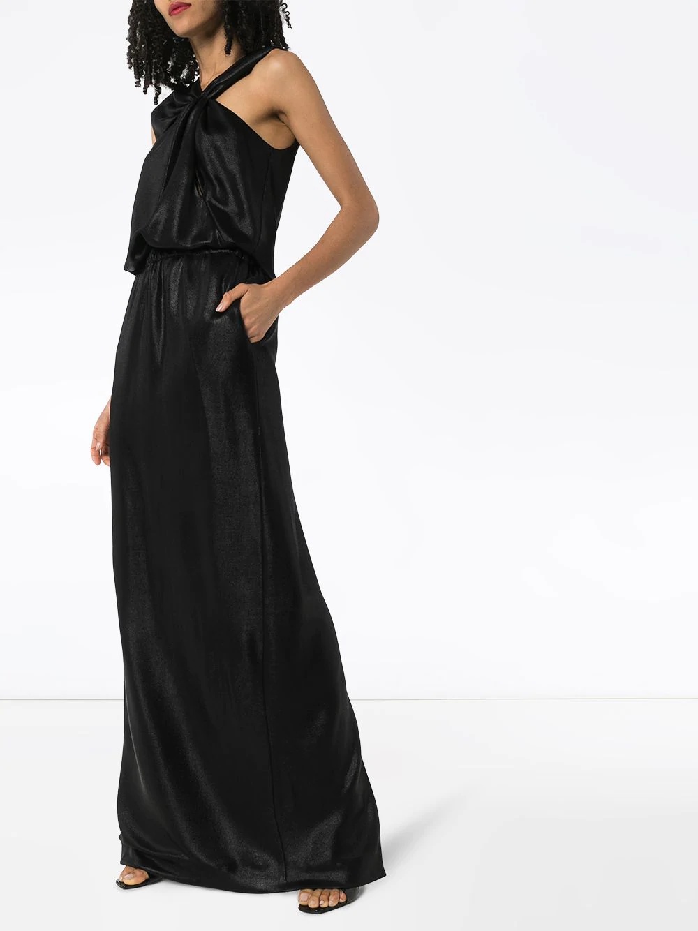 asymmetric halterneck silk evening gown - 2