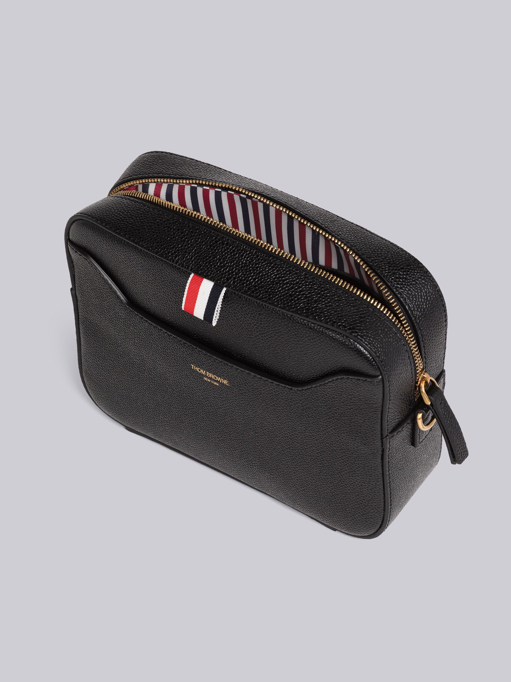 Pebble Grain Leather Stripe Strap Small Camera Bag - 5