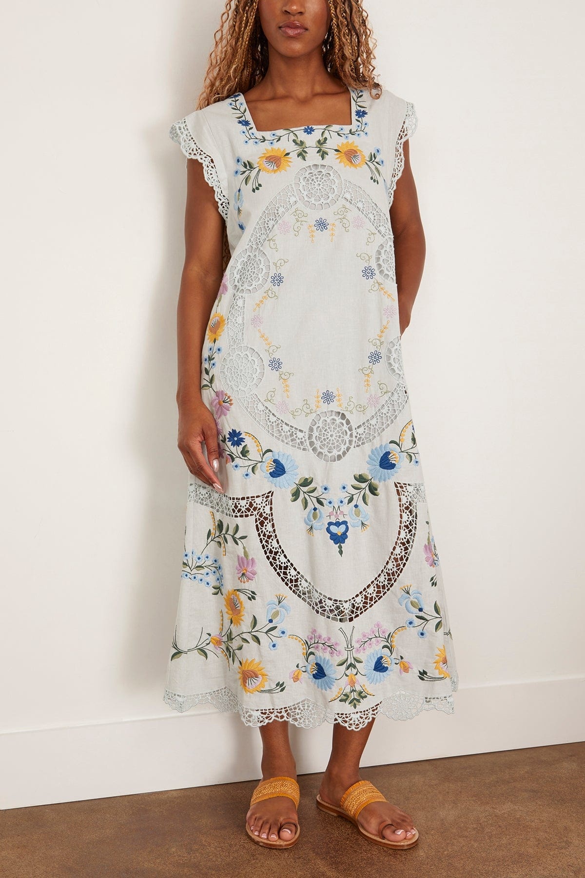 Celia Embroidery Tank Midi Dress in Sky - 3
