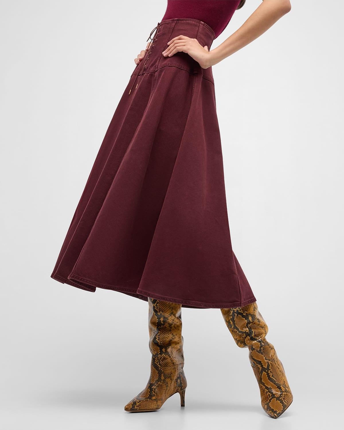 The Estelle Lace-Up Denim Midi Skirt - 7