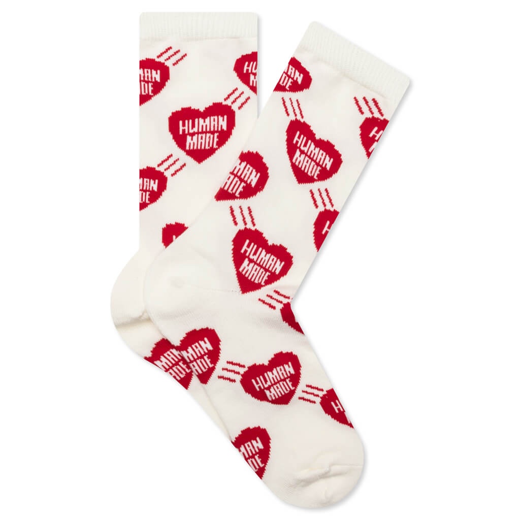 HEART PATTERN SOCKS - RED - 1