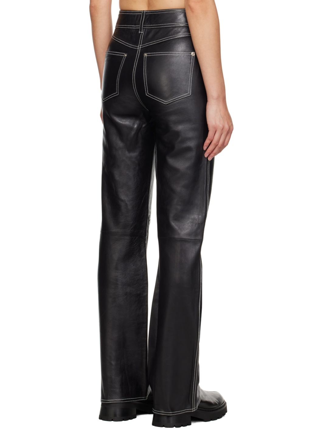 Black Sandy Leather Pants - 3
