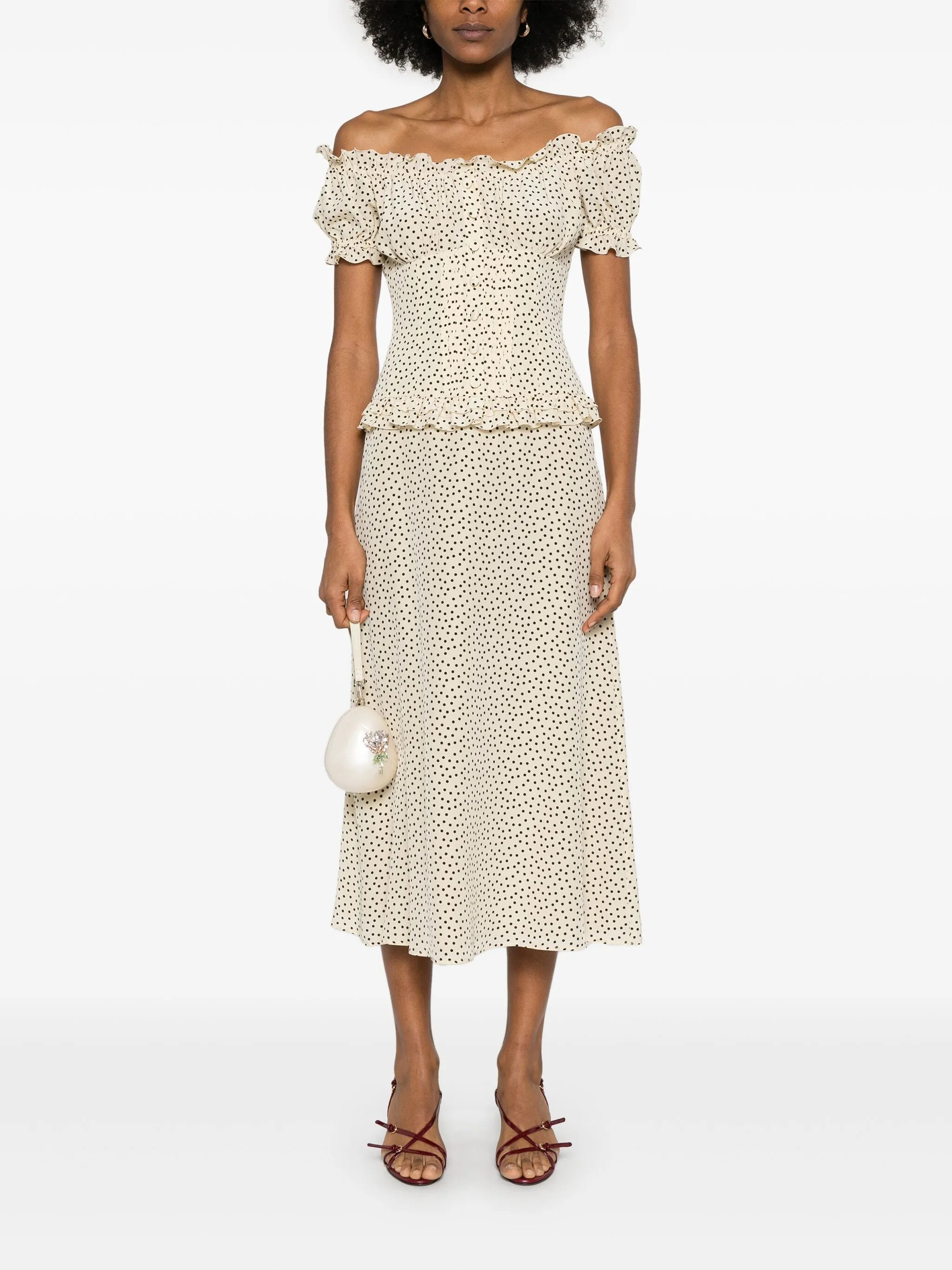 polka-dot off-shoulder midi dress - 2