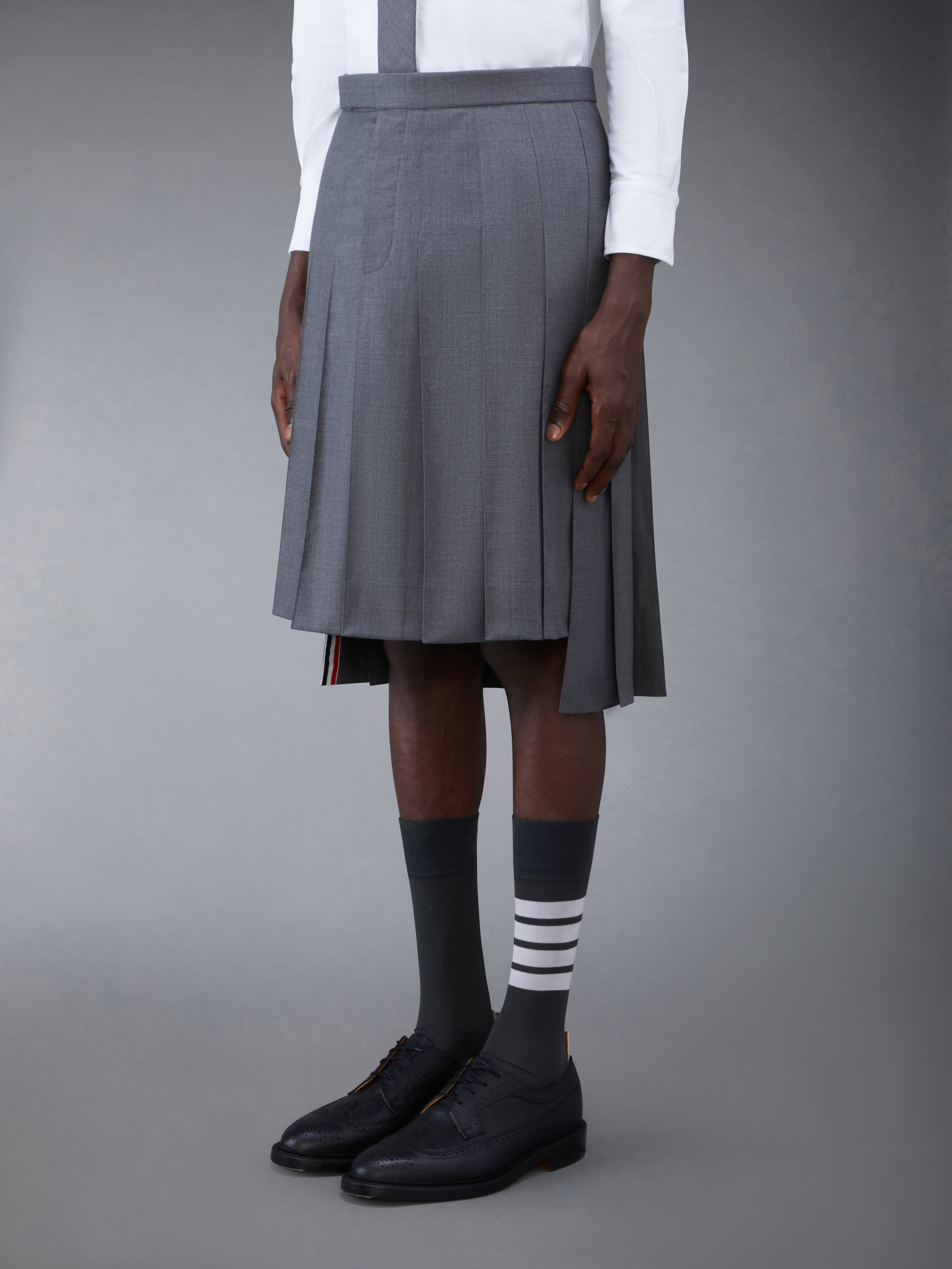 Medium Grey Super 120's Twill Classic Rise Pleated Skirt - 2
