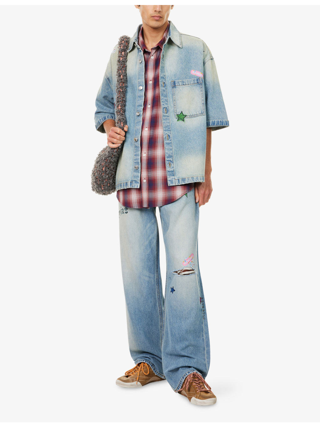 Oversized Bandaid Denim  Shirt - 2