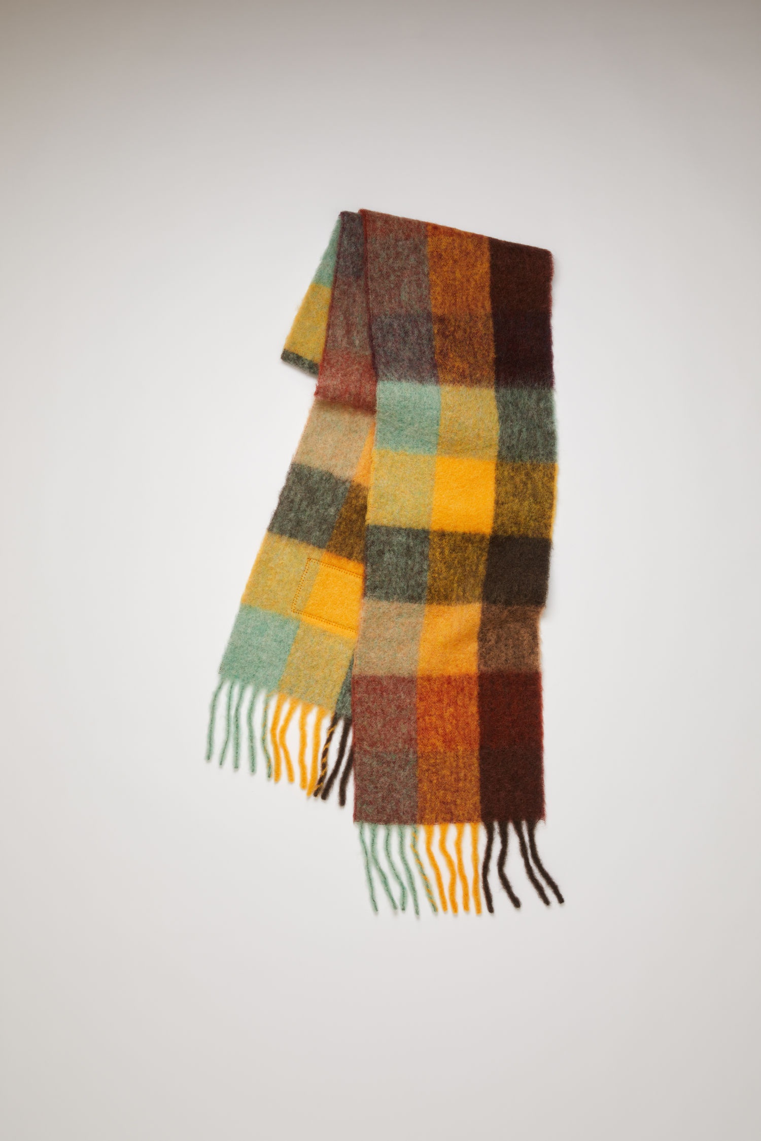 Multi check scarf - Chestnut brown/yellow/green - 2