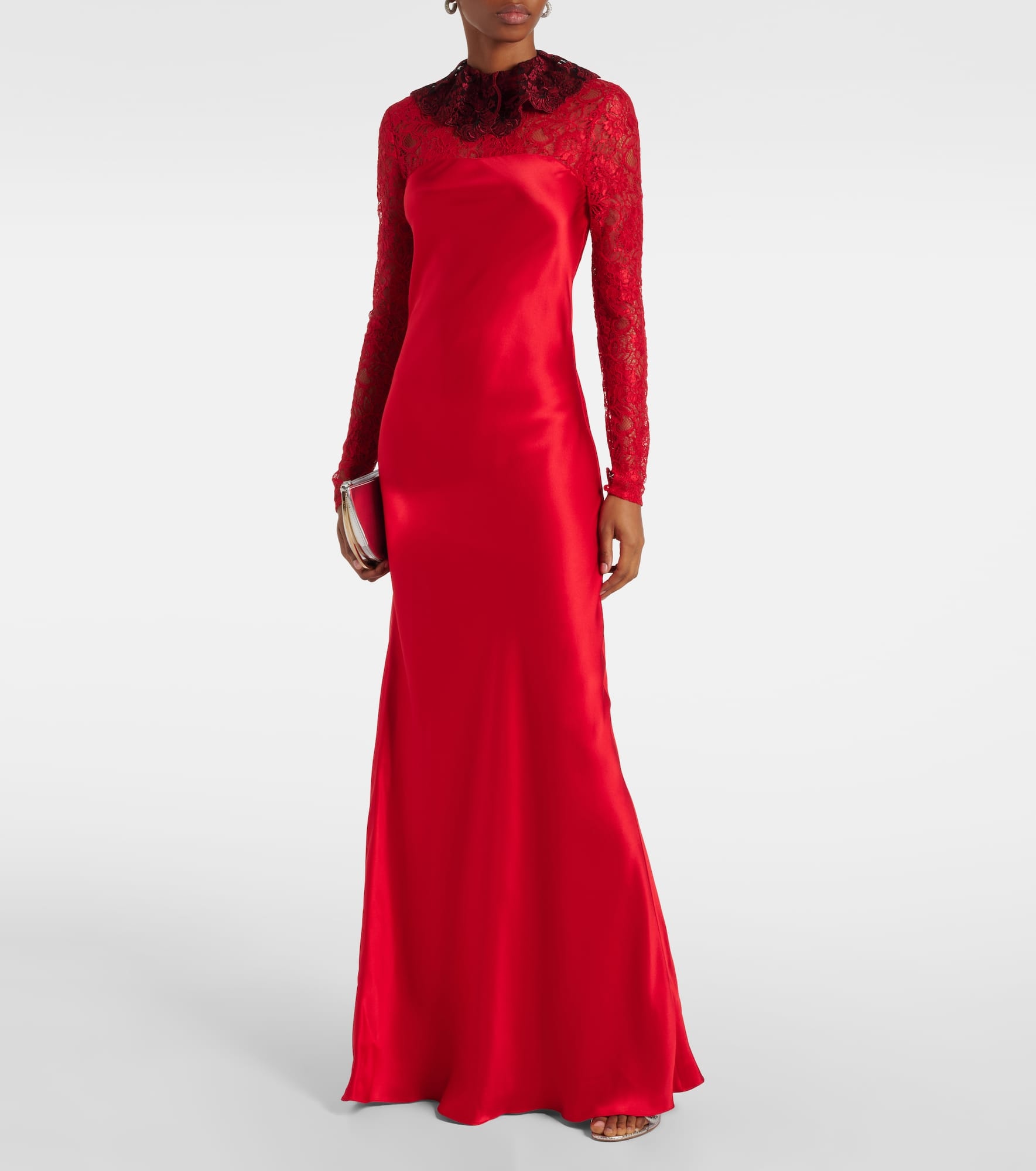 Lace-trimmed silk-blend satin gown - 2