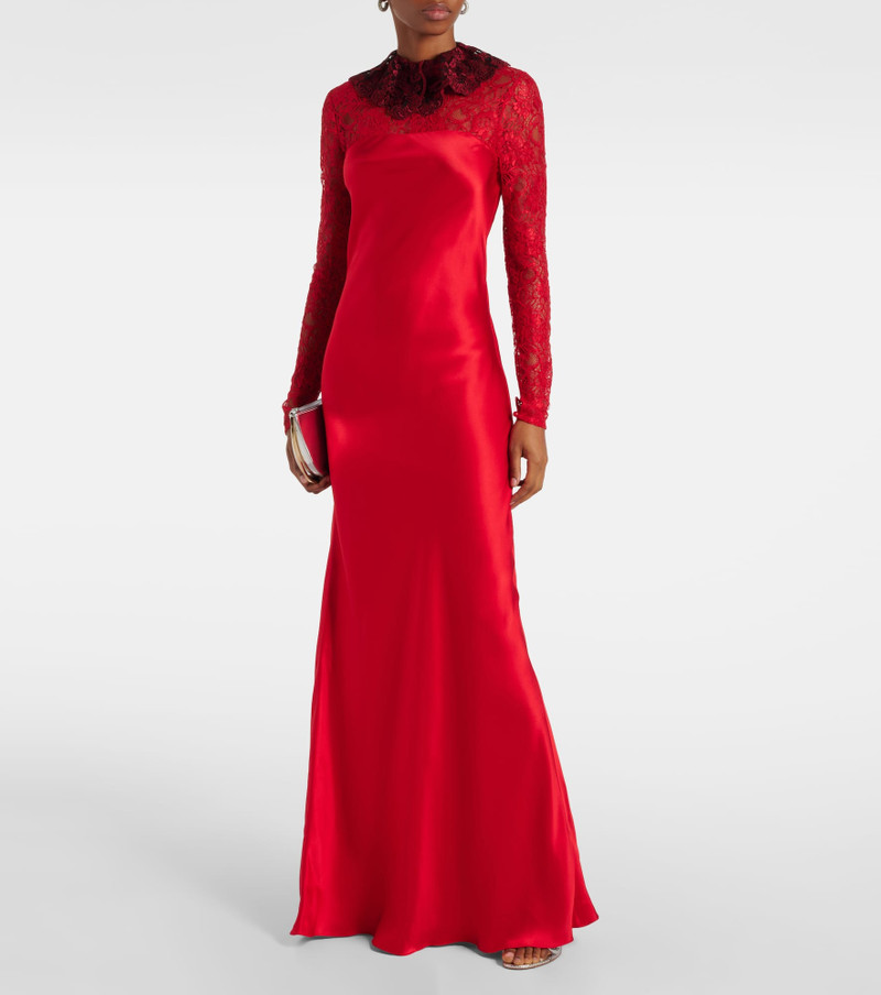 RODARTE Lace-trimmed silk-blend satin gown outlook