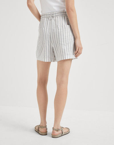 Brunello Cucinelli Cotton and silk textured stripe gauze five-pocket shorts with shiny tab outlook