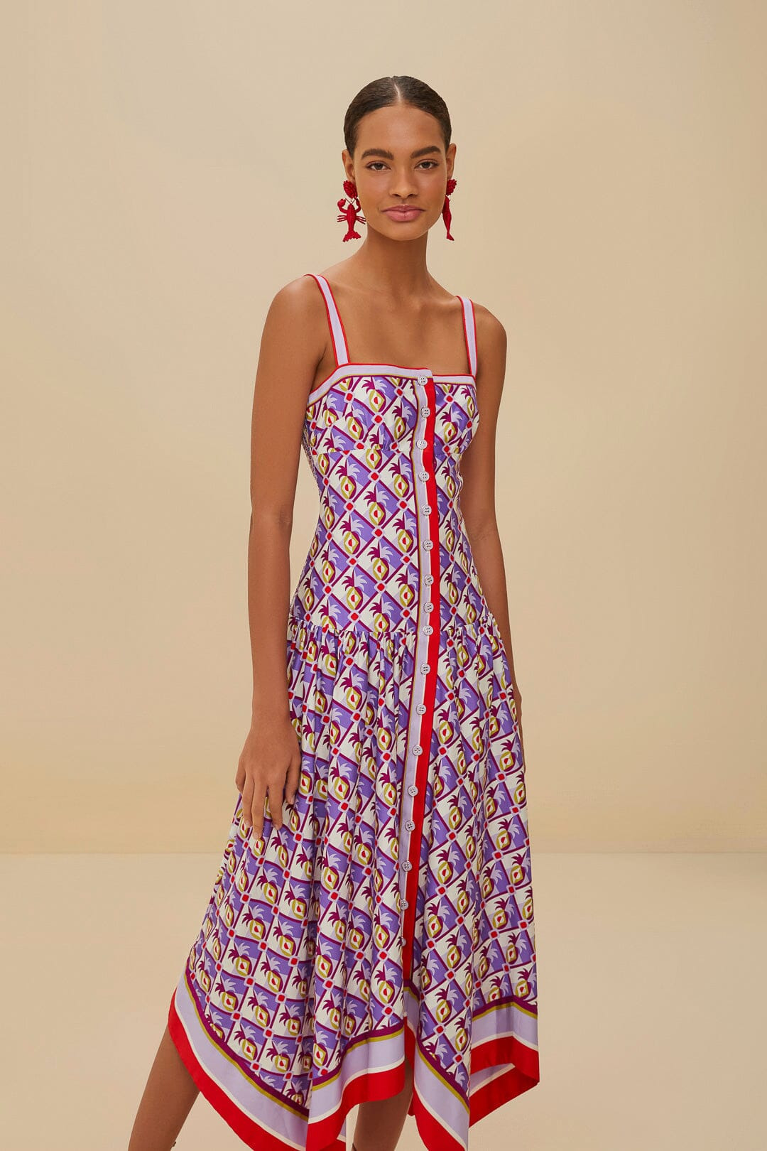 Multicolor Graphic Pineapple Scarf Organic Cotton Midi Dress - 3