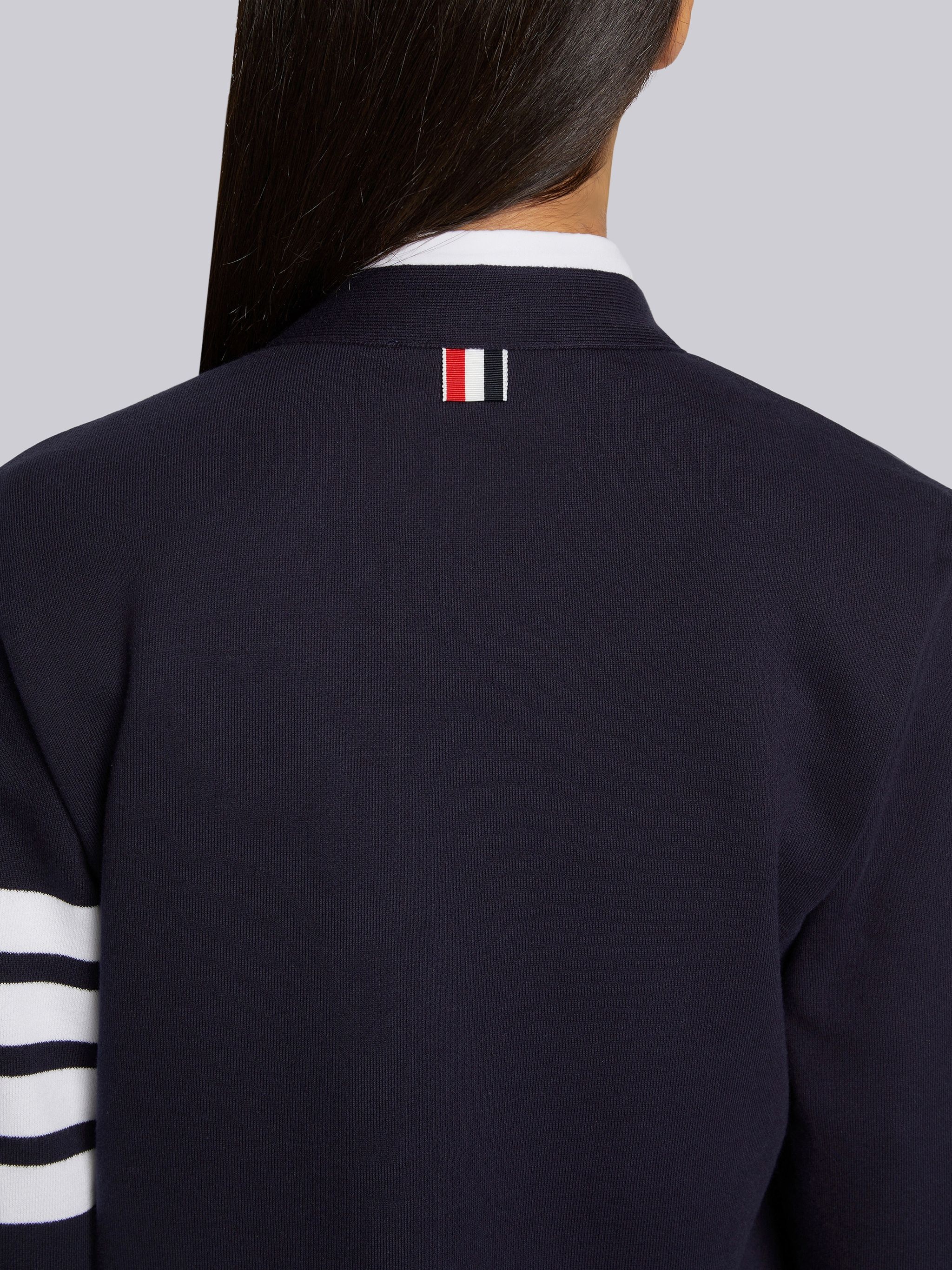 Navy Classic Loop Back Engineered 4-bar V-neck Cardigan - 5