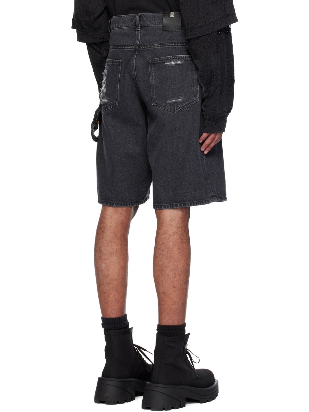 Black Distressed Carpenter Denim Shorts - 3