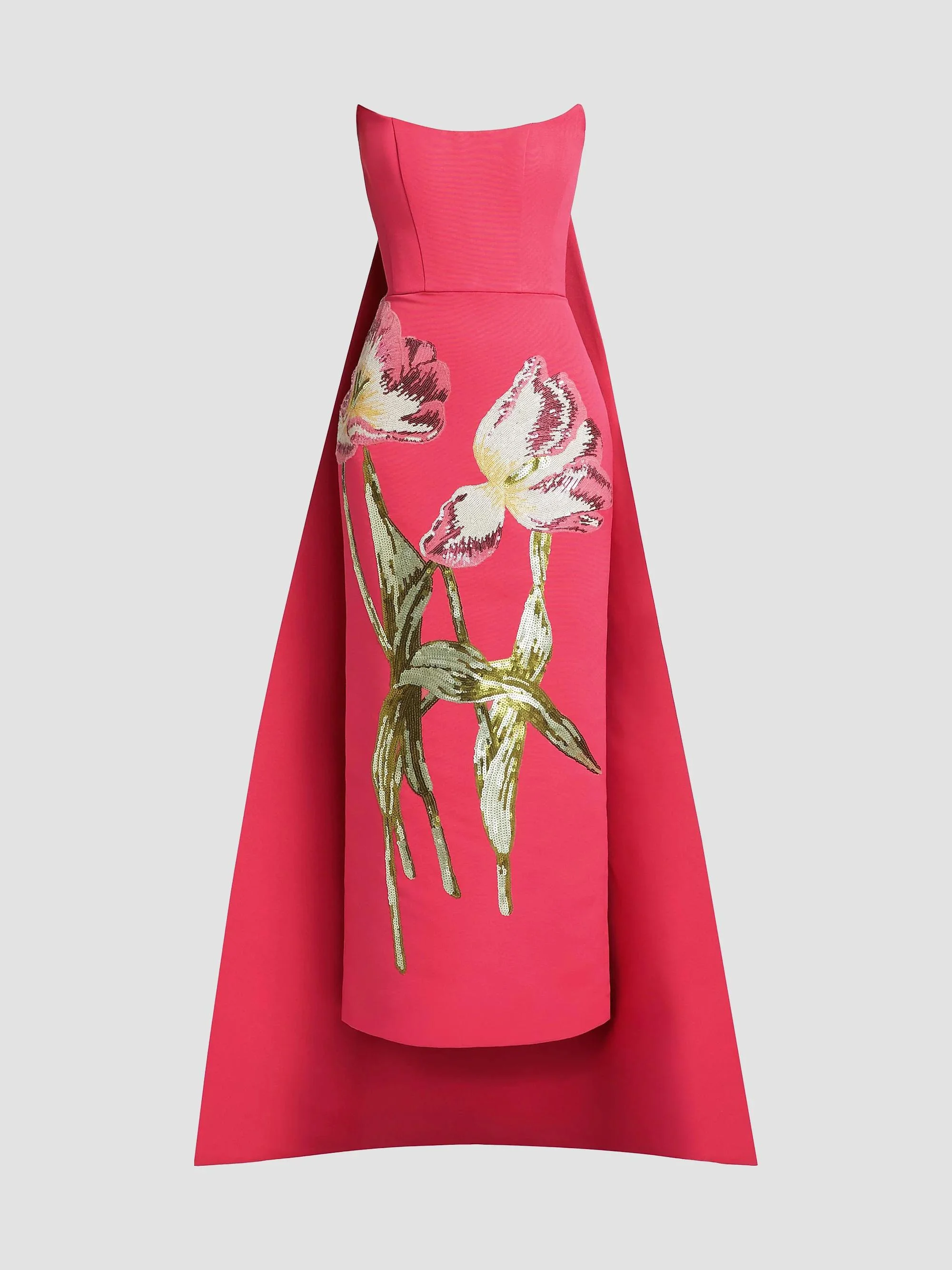 Women's Sequined Floral Strapless Gown - Cerise - 1
