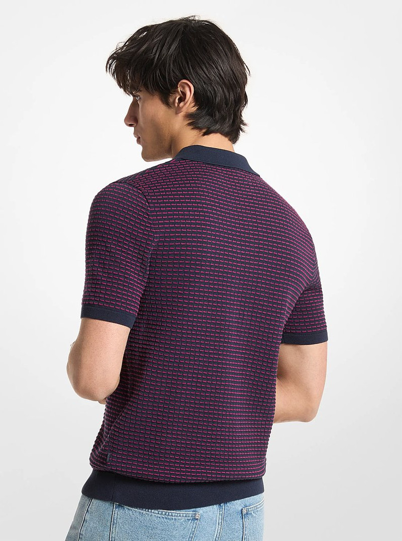 MICHAEL KORS Textured Striped Cotton Polo Shirt outlook