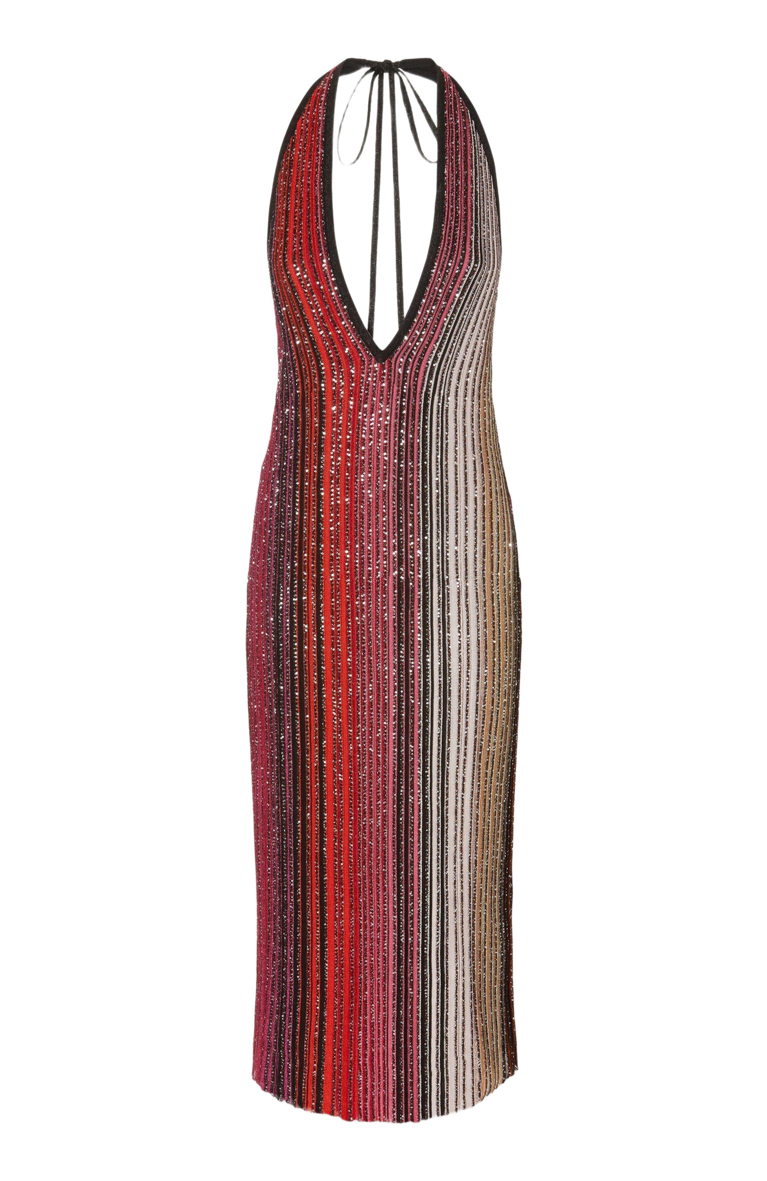 Missoni Striped Partialized Midi Dress With Sequins And V-neck in Black & Red at Nordstrom - 2