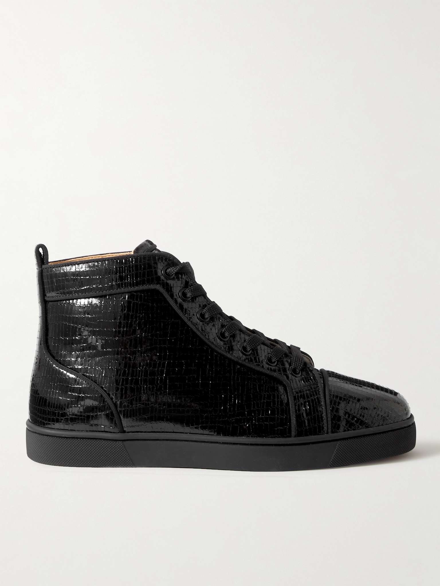 Louis Grosgrain-Trimmed Lizard-Effect Leather High-Top Sneakers - 1