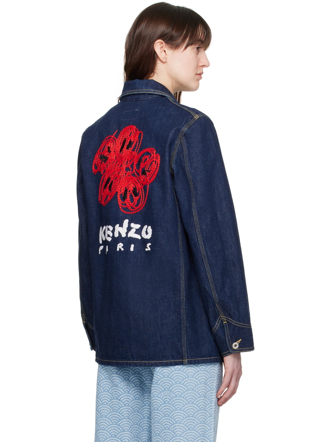 Indigo Drawn Varsity Denim Jacket - 3