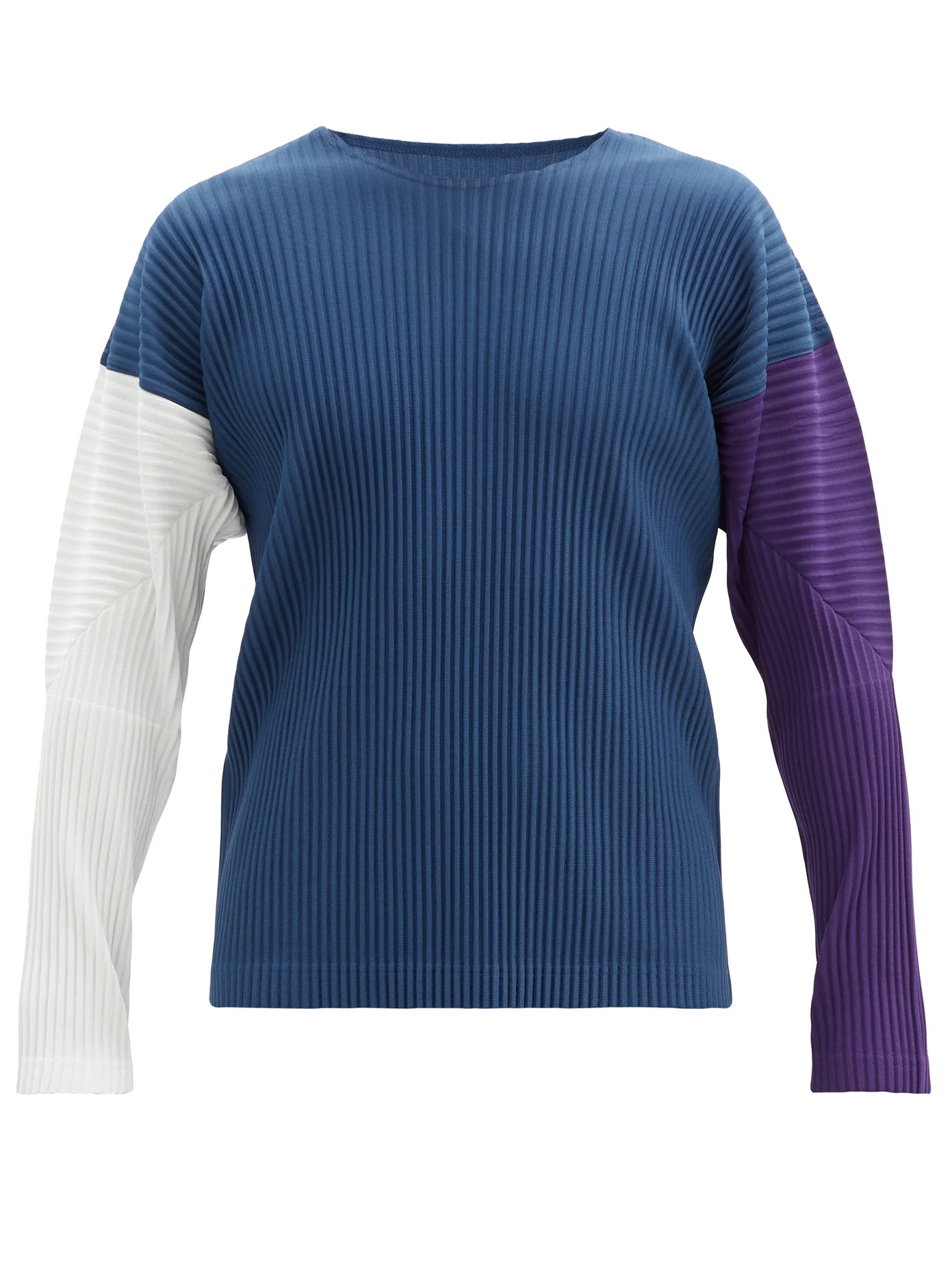 Colour-block pleated long-sleeved T-shirt - 1