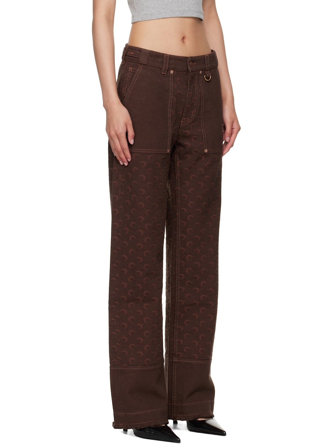 Brown Moon Jacquard Twill Workwear Cargo Pants - 2