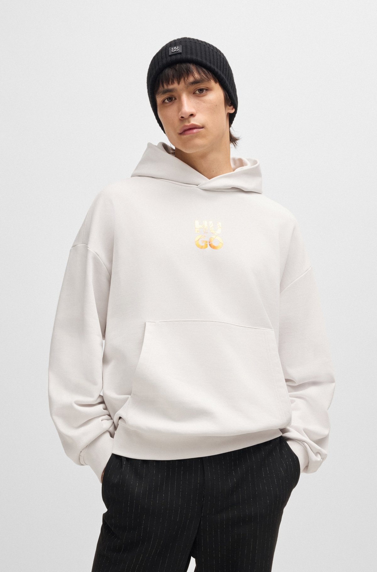 COTTON-TERRY OVERSIZE-FIT HOODIE WITH STACKED LOGO - 2