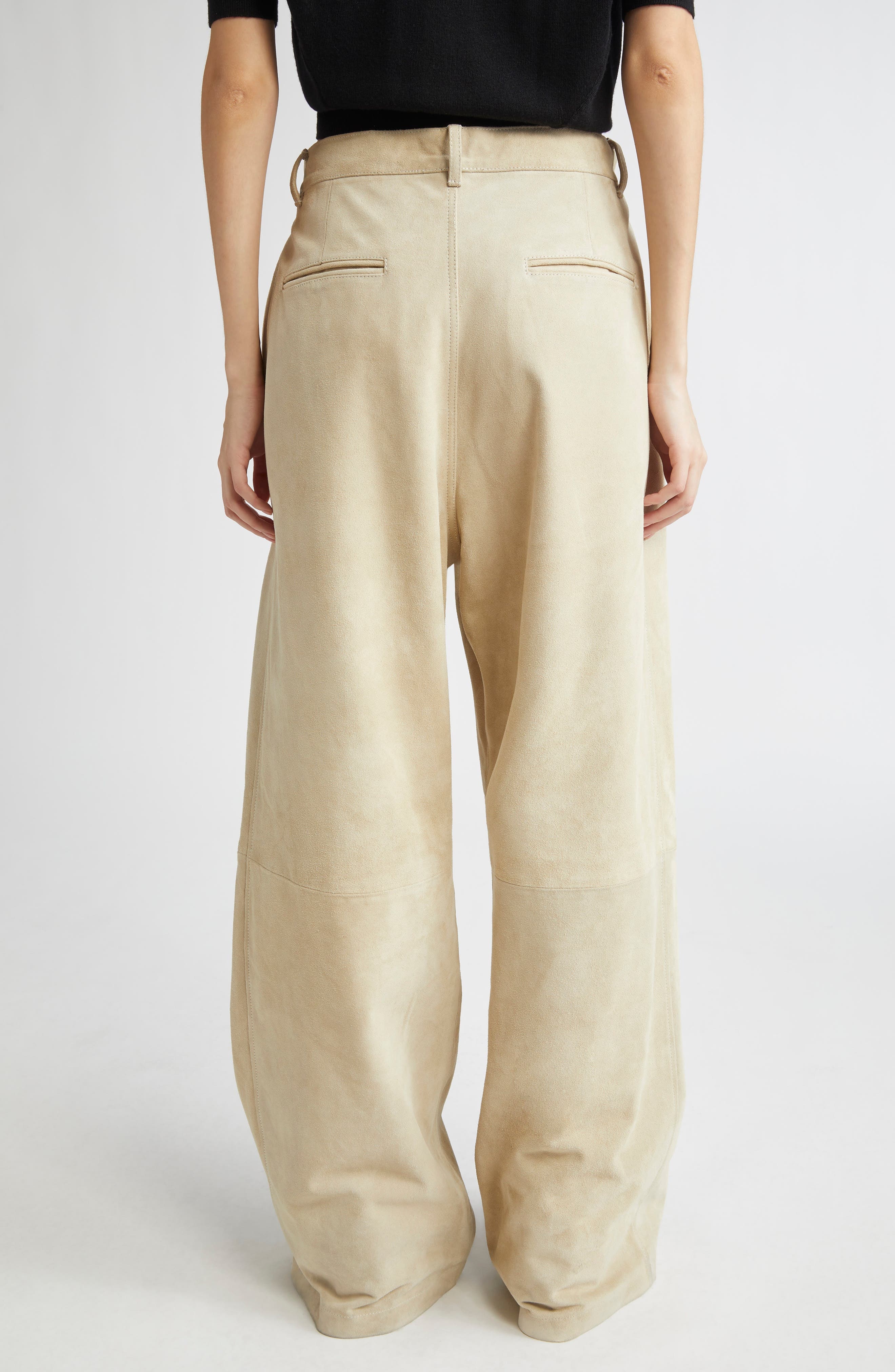 R13 Pleated Wide Leg Suede Pants in Stone at Nordstrom - 3
