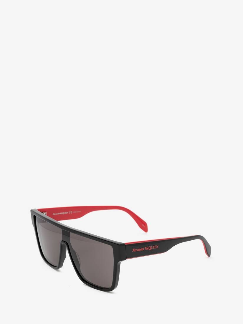 Men's Selvedge Oversized Mask Sunglasses in Black Red - 3
