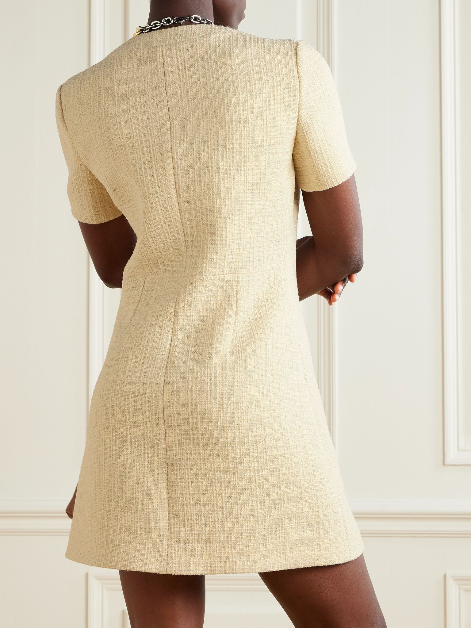 Wool-blend tweed mini dress Cream - 3