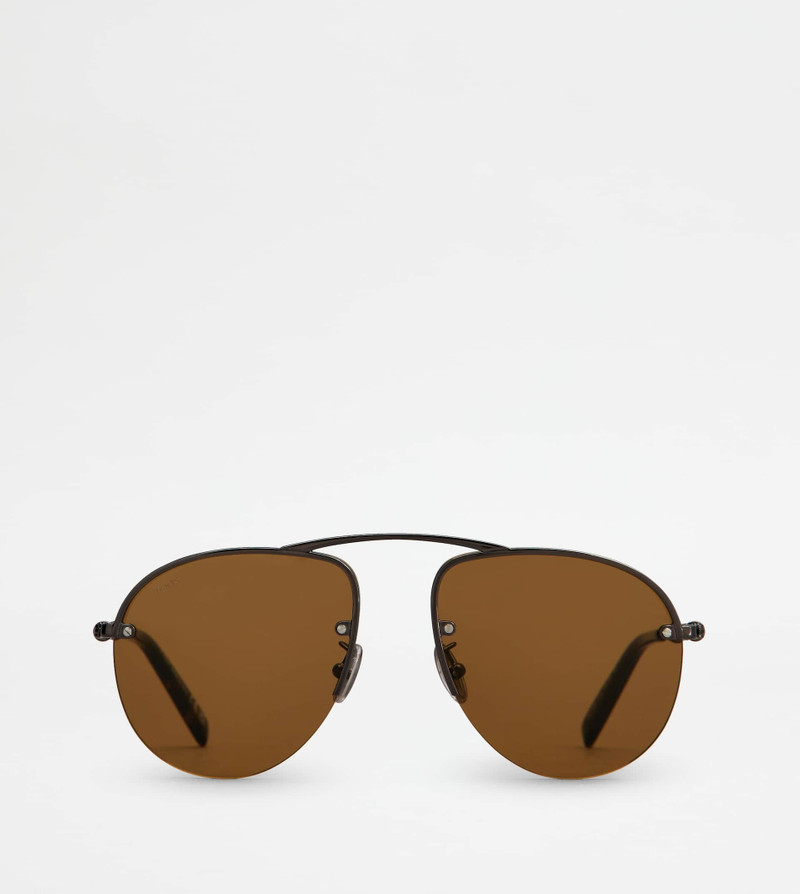 PILOT SUNGLASSES WITH TEMPLE IN LEATHER - GREY 1