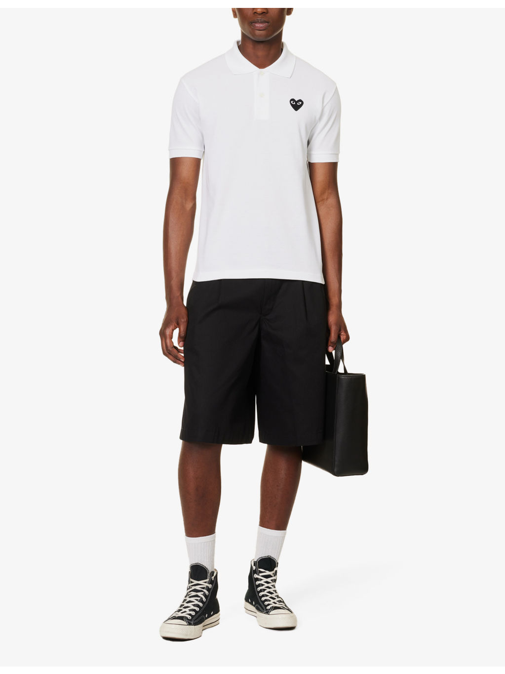 Heart-print ribbed-trim cotton polo shirt - 2