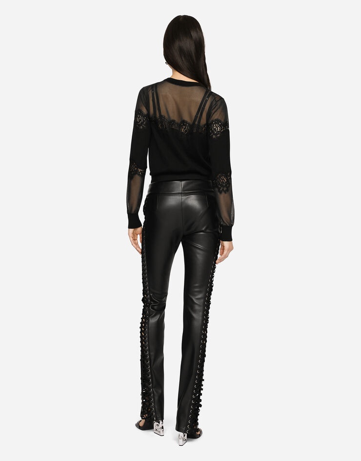 Faux leather pants with lacing and eyelets - 3