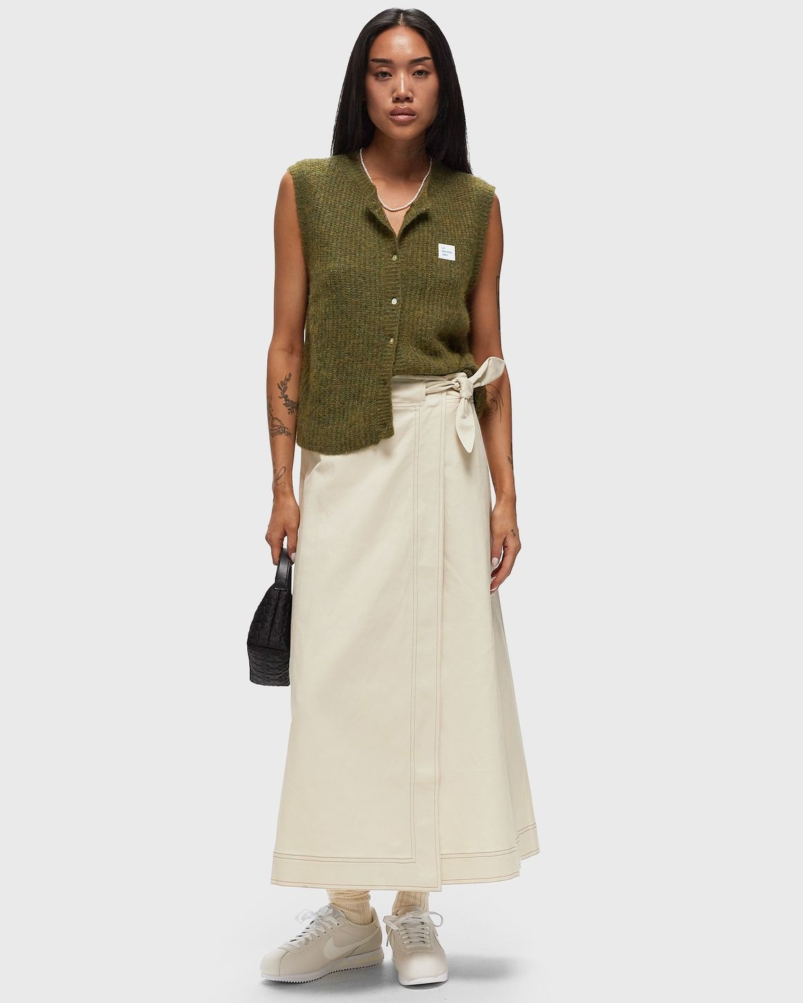 Herringbone Canvas Long Wrap Skirt - 2