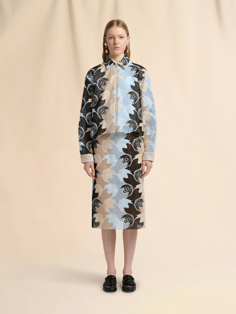 Marni BLUE AND BLACK BRODERIE ANGLAISE FLORAL SHIRT outlook
