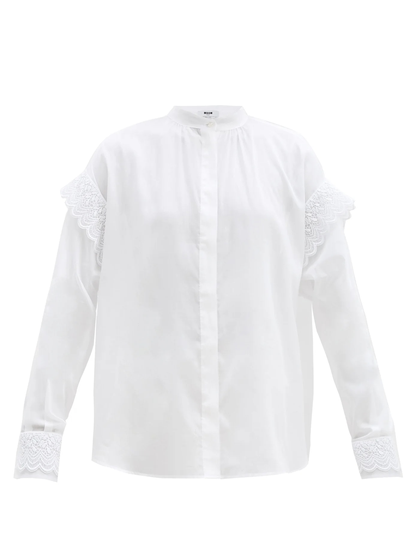 Crochet-trimmed cotton-blend shirt - 1