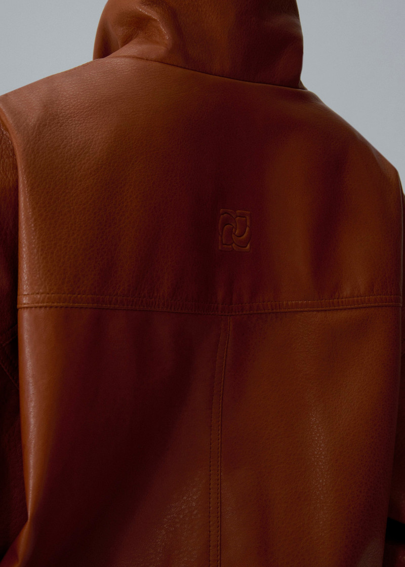 High-neck leather bomber jacket in cognac 4