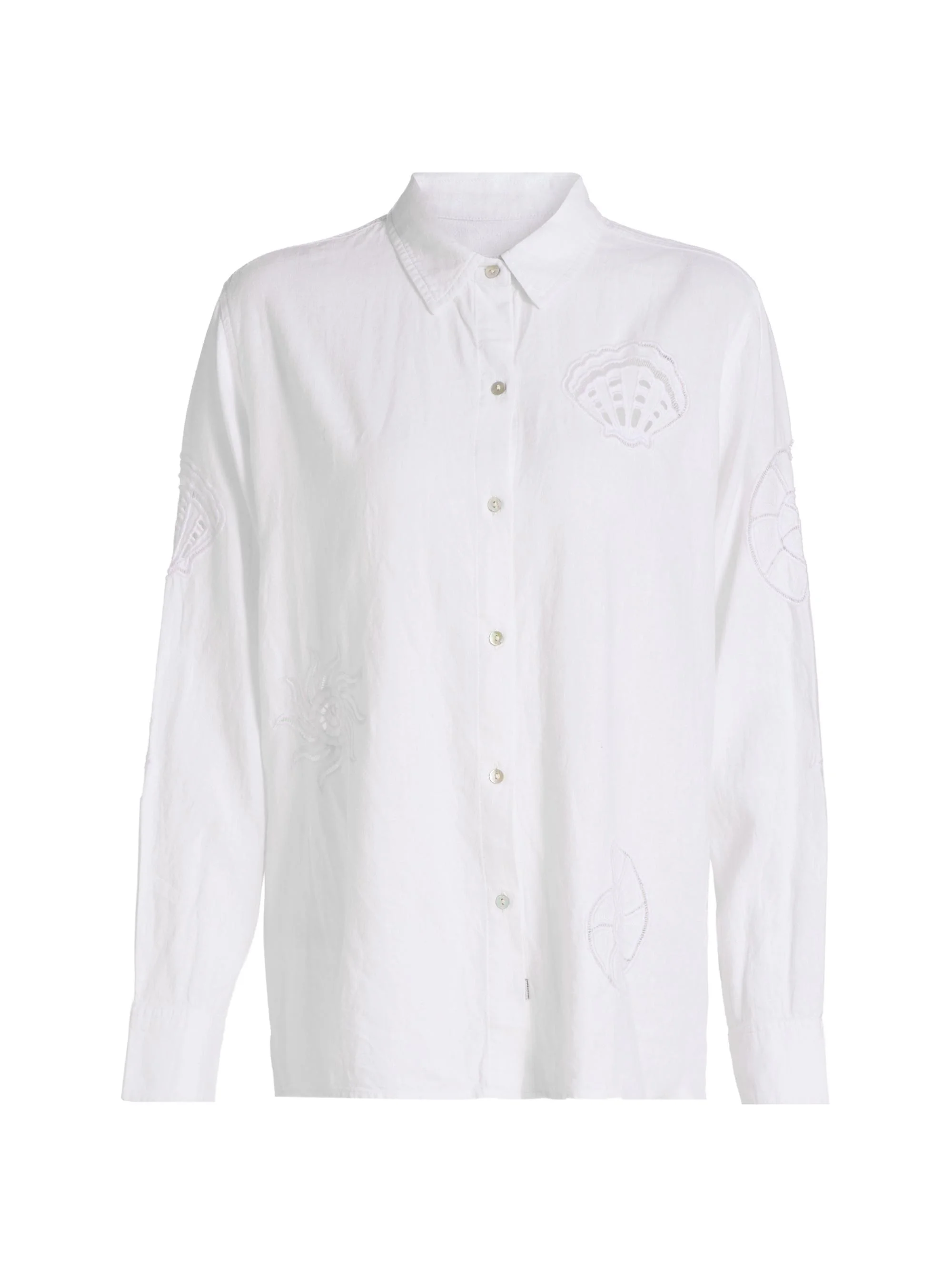 Women's Charli Eyelet Embroidered Linen-Blend Shirt - White Seashells - 1