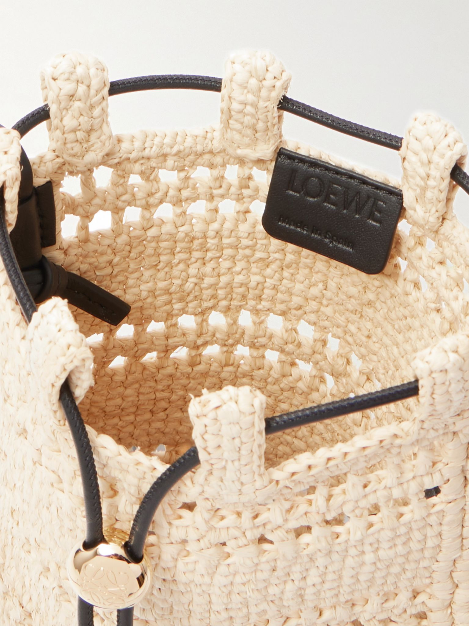 + Paula's Ibiza Leather-Trimmed Embroidered Raffia Messenger Bag Neutral - 5