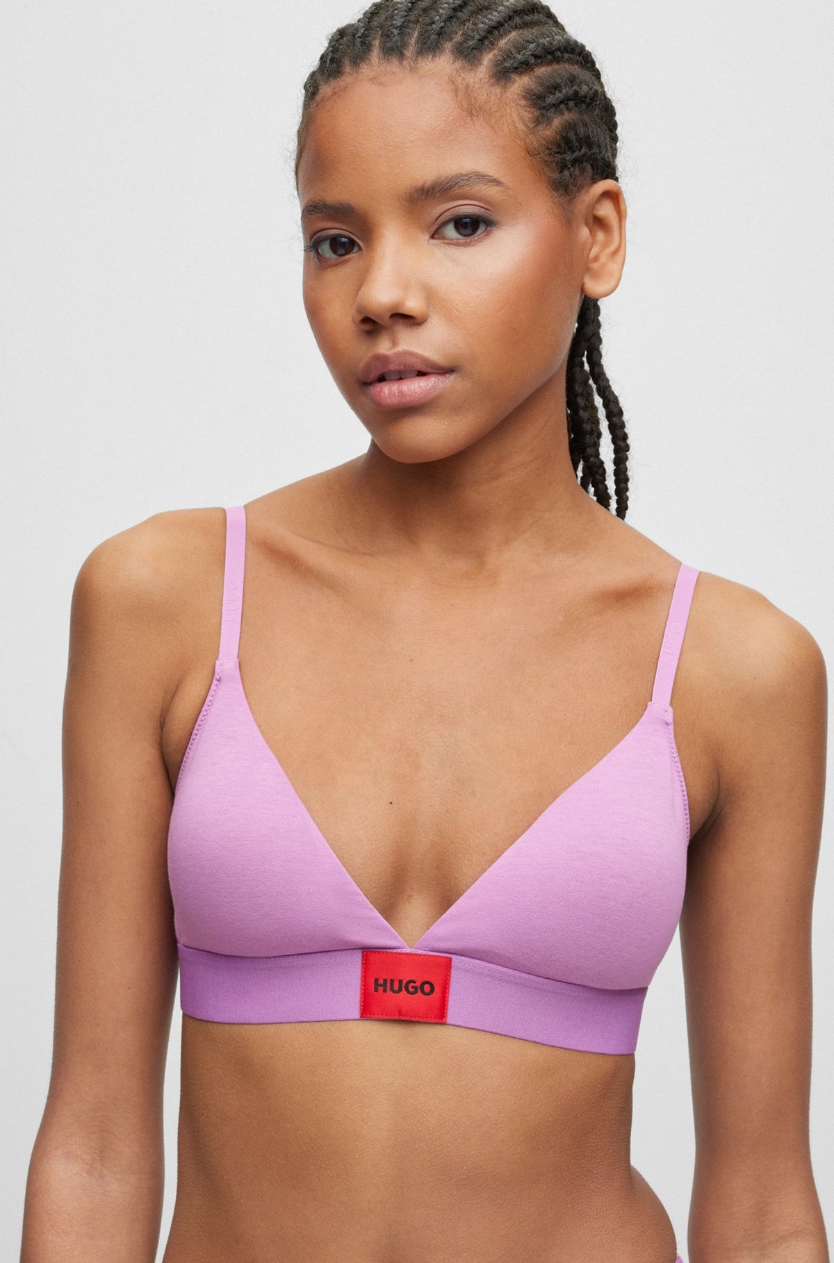 STRETCH-COTTON TRIANGLE BRA WITH RED LOGO LABEL - 4