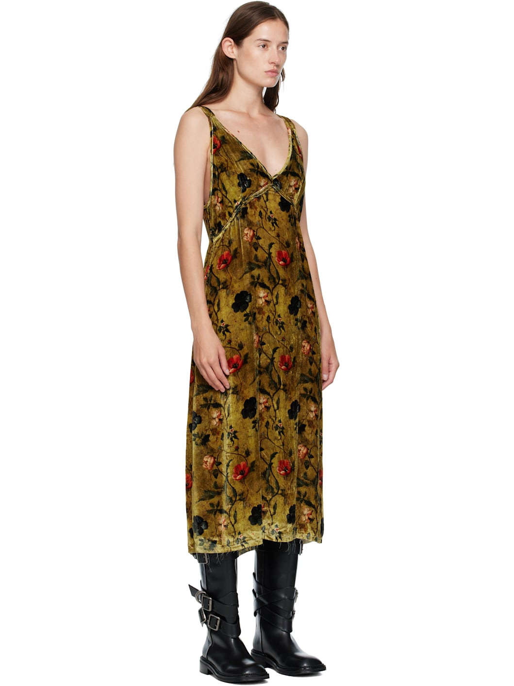Yellow Grunge Slip Midi Dress - 2